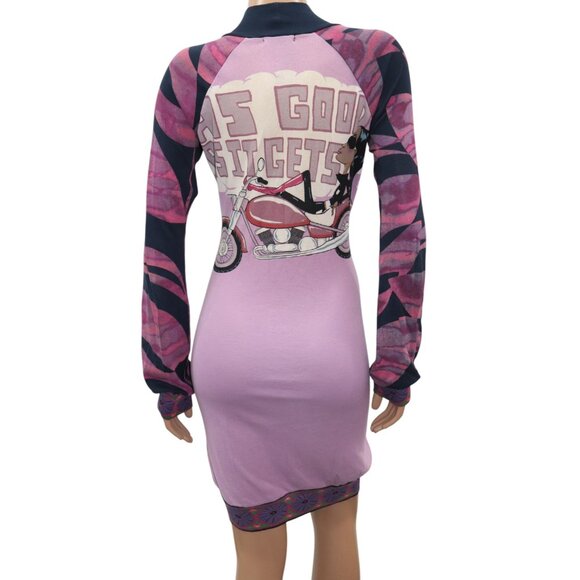 CUSTO BARCELONA Flower POPPY Motorcycle Print Long Sleeve Body Con Dress M/L - Picture 9 of 10